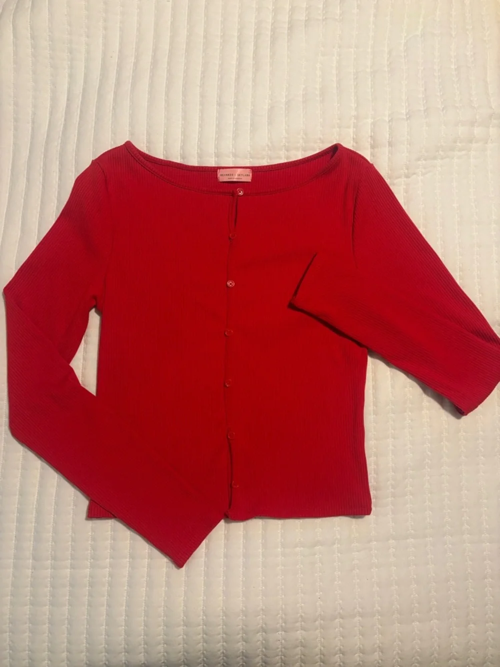 Red Ribbed Buttoned Long Sleeve - Picture 1 of 3